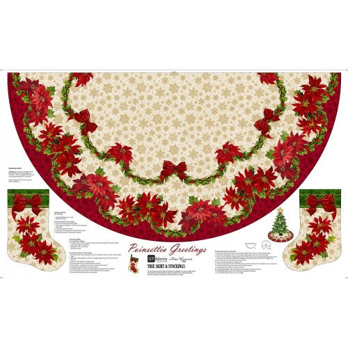 Poinsettia Greetings Treeskirt 90cmx152cm - MULTI