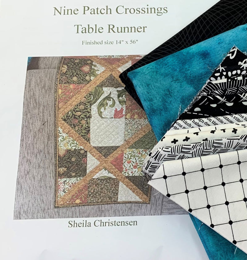 Nine Patch Crossings Table Runner Kit Black & White with a Splash