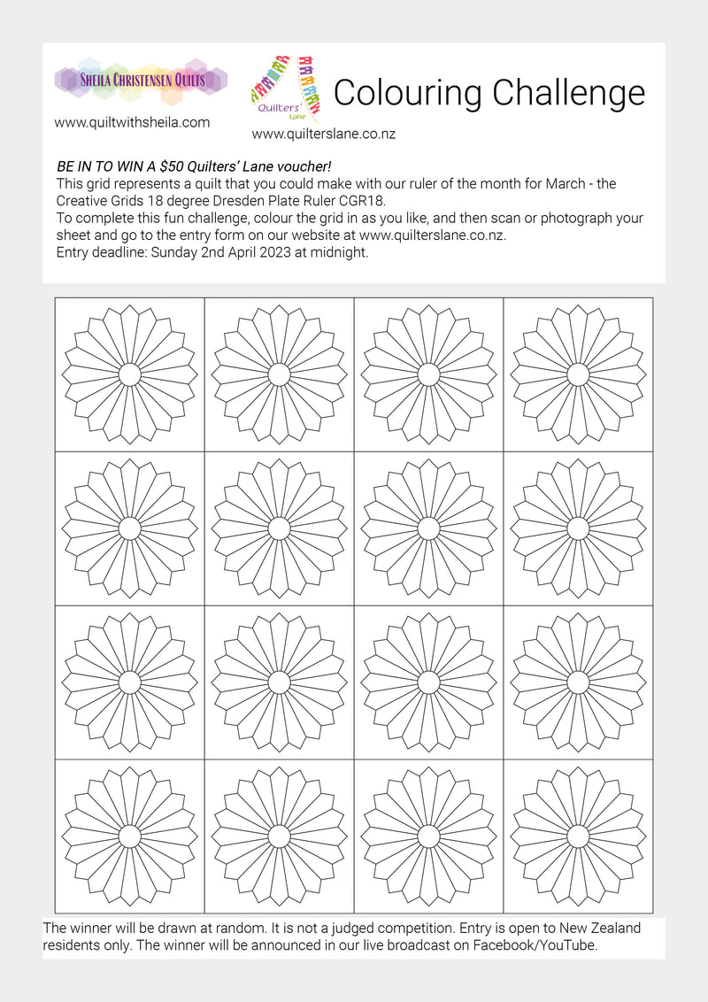 CGR18 Dresden Plate Ruler Colouring Challenge