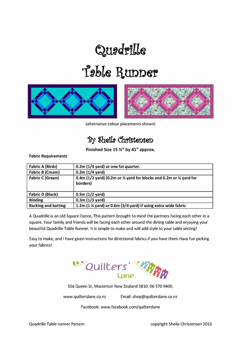 Quadrille Table Runner Pattern